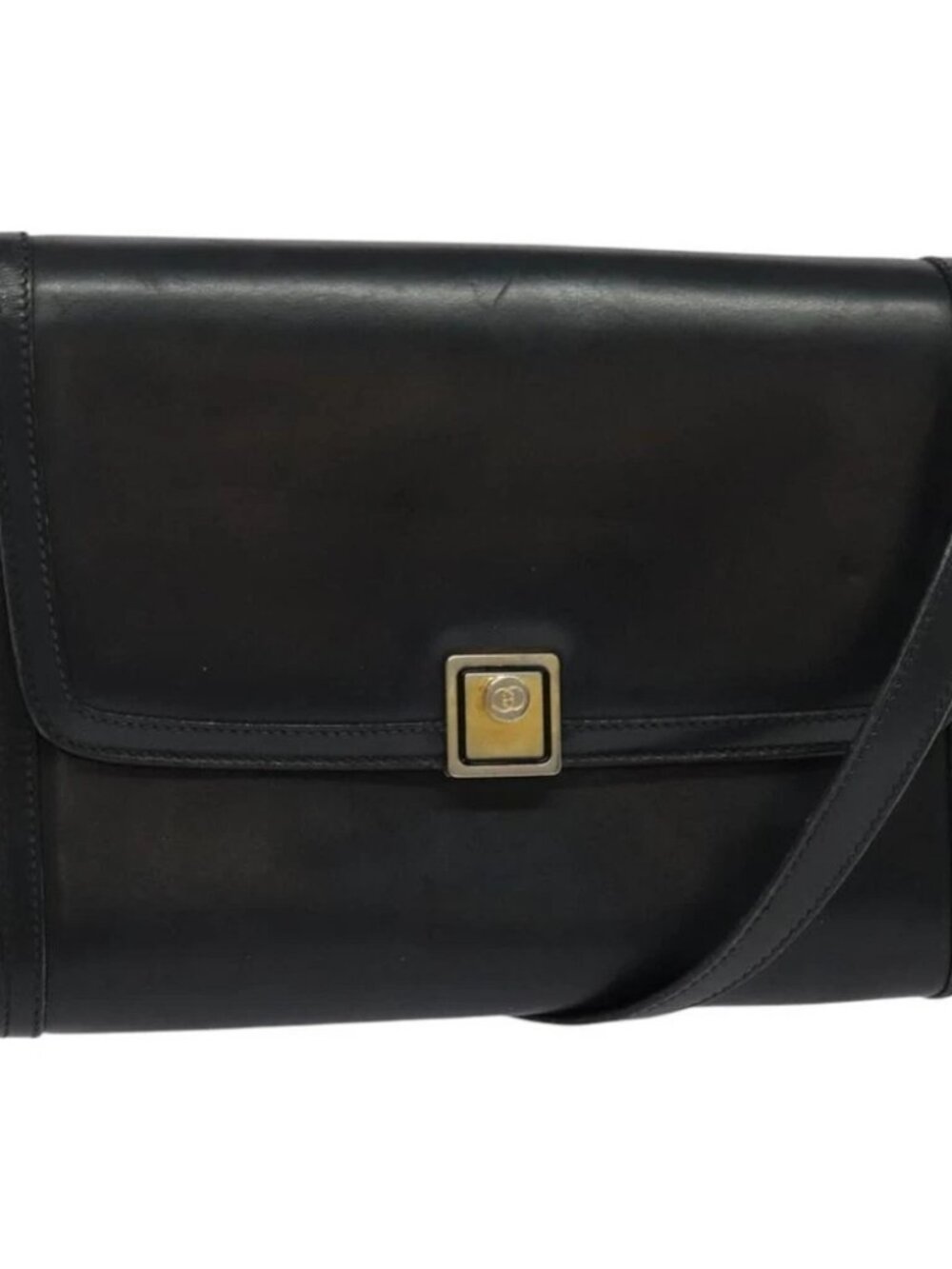 GUCCI Shoulder Bag Leather Black Gold Auth ep9209